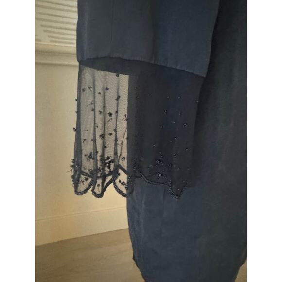 Eva Chun Women’s Size 12 Vintage Black 100% Silk Lace Sleeve Dress - Picture 2 of 9